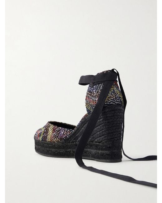 Missoni Black Eva 80 Striped Woven Wedge Sandals