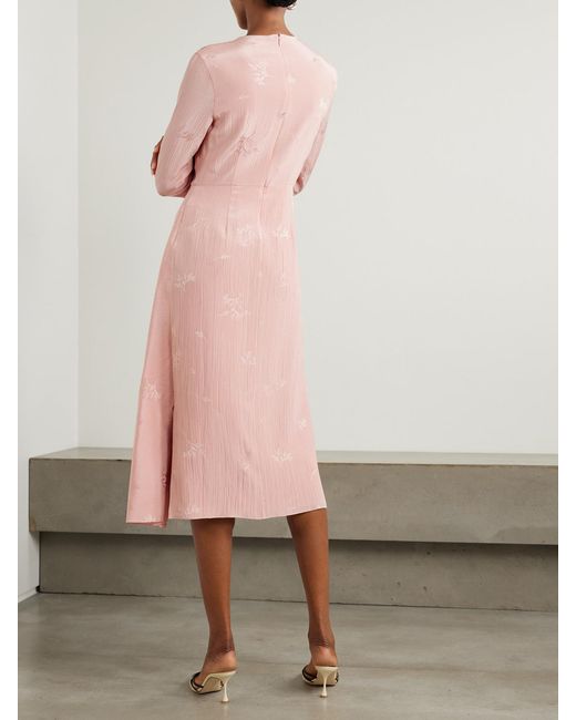 Erdem Pink Embellished Draped Crinkled-Silk And Cotton-Blend Jacquard Midi Dress