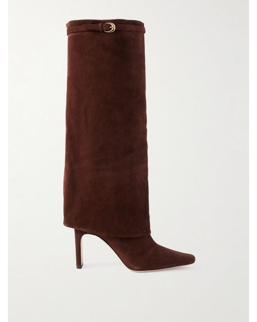 Staud Brown Wally Kniehohe Stiefel Aus Veloursleder Mit Schnallen