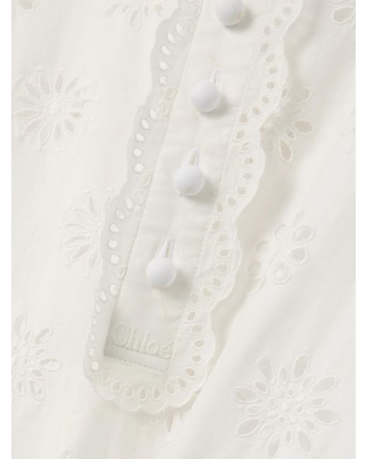 Chloé Natural Scalloped Broderie Anglaise Cotton-Blend Mini Dress