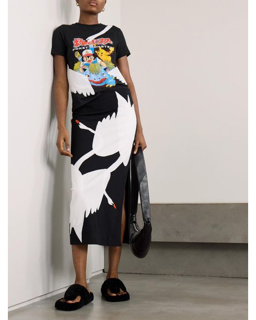 Conner Ives Black Swan Appliquéd Printed Cotton-Jersey T-Shirt