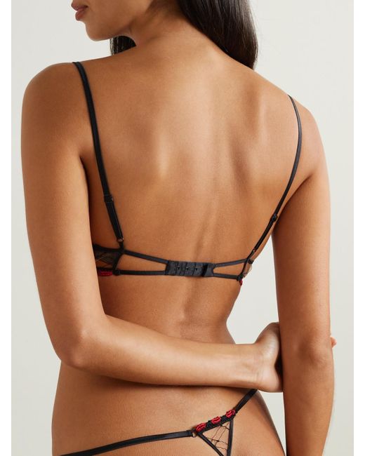 Kiki de Montparnasse Natural La Bise Silk-Blend Trimmed Appliquéd Embroidered Tulle Underwired Soft-Cup Demi Bra