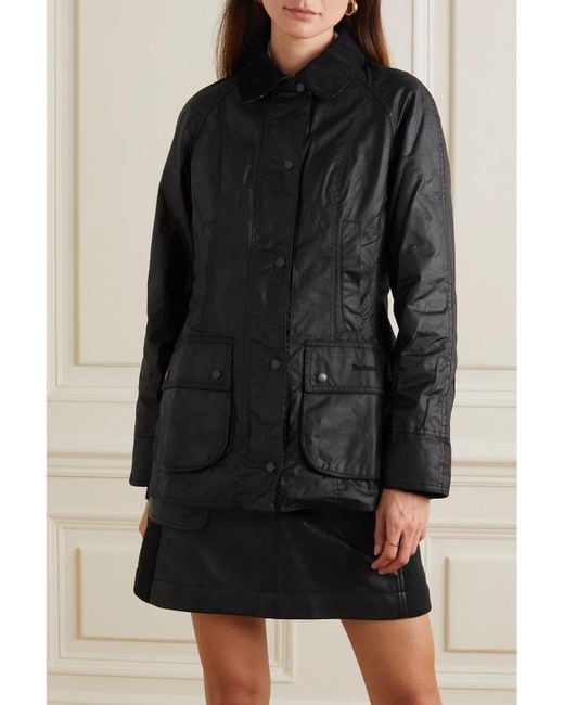 Barbour Black Beadnell Corduroy-Trimmed Waxed-Cotton Jacket