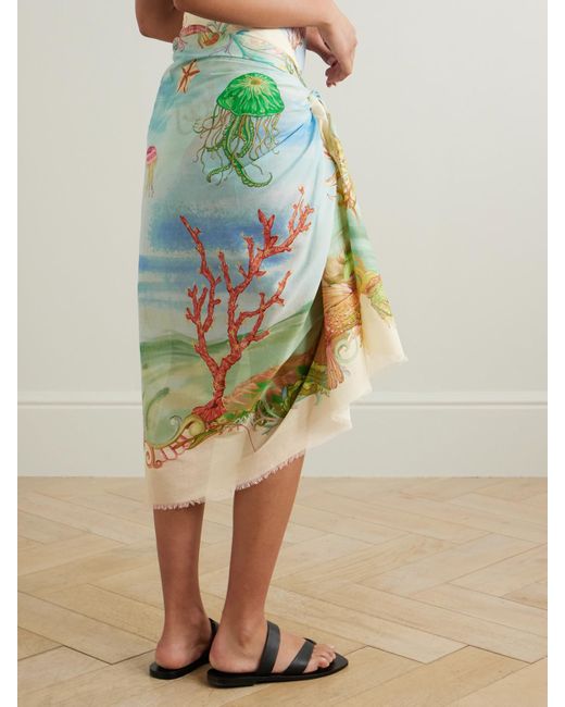 ALÉMAIS Blue Emerald Cove Frayed Organic Cotton-Voile Pareo