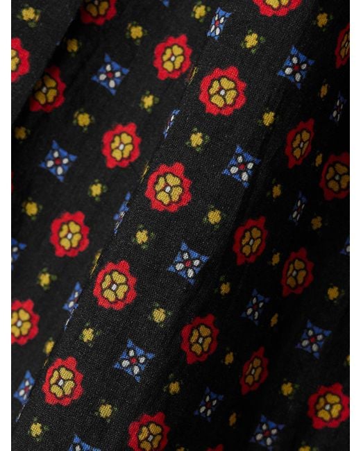Doen Black June Gathered Floral-Print Organic Cotton-Voile Blouse