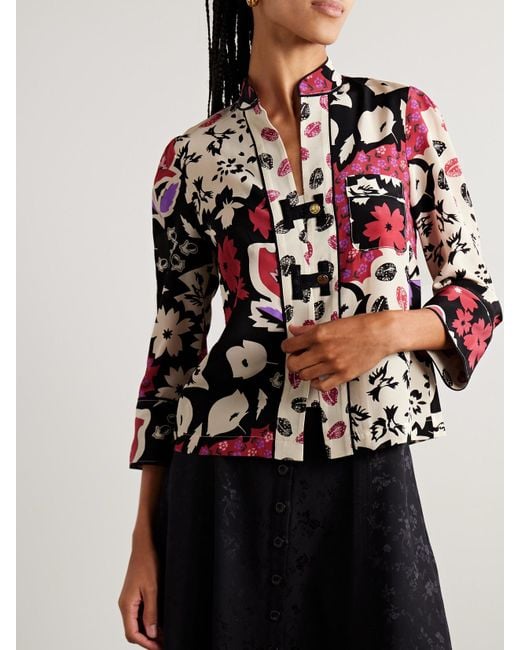 Maison Mayle Red Nadege Bluse Aus Bedrucktem Seiden-Crêpe