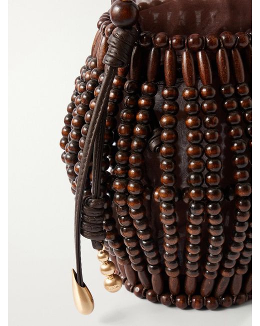 Cult Gaia Brown Lanterna Wood-Beaded Mini Bag