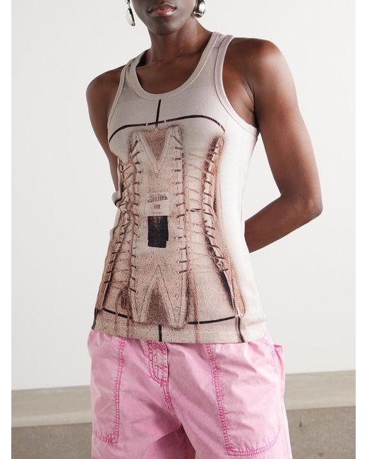 Jean Paul Gaultier Pink Trompe L'Oeil Printed Ribbed Cotton-Blend Jersey Tank