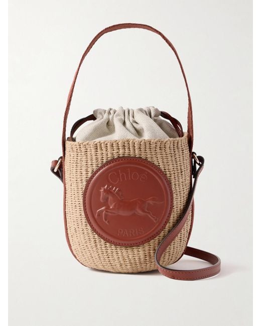 Sac À Main En Raphia À Finitions En Cuir Et En Toile Horse Medal Basket Chloé en coloris Brown