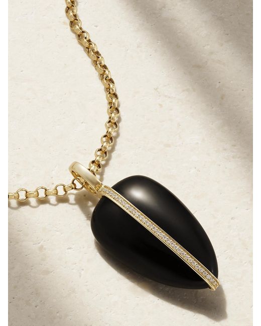 BY PARIAH Natural Net Sustain Pebble 14-Karat Recycled, Onyx And Diamond Pendant