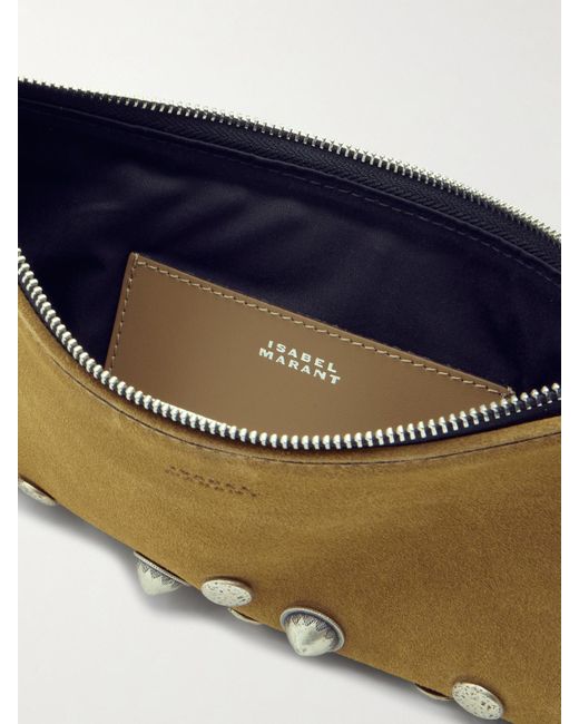 Isabel Marant Metallic Oskan Soft Zipped Schultertasche Aus Veloursleder Mit Fransen Und Nieten