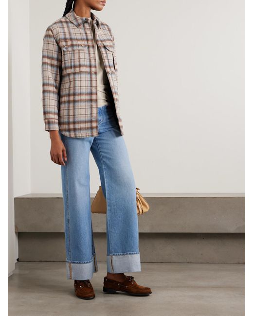 Veronica Beard Natural Mikaela Jacke Aus Kariertem Flanell Mit Bindegürtel