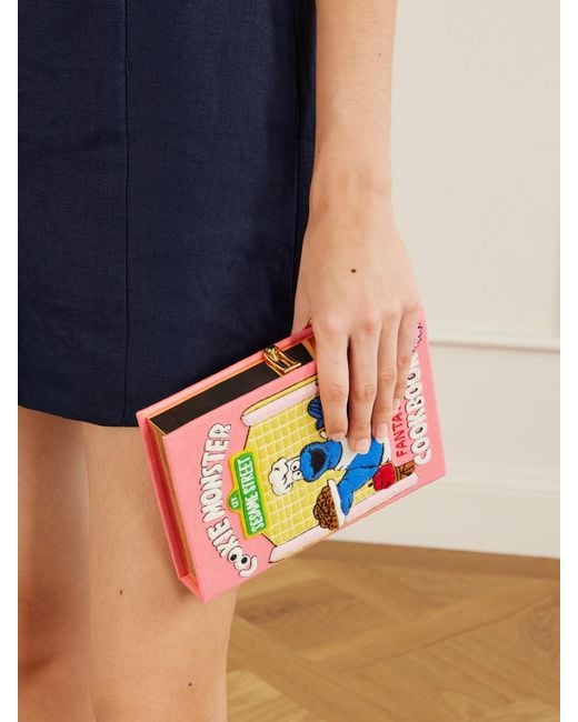 Olympia Le-Tan White Cookie Monster Fantastic Cookbook Embroidered Canvas Clutch