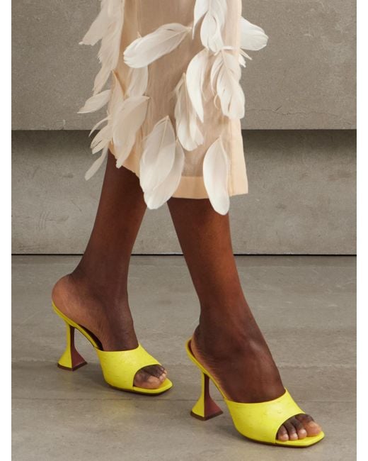 AMINA MUADDI Yellow Lupita Ostrich-Effect Leather Mules