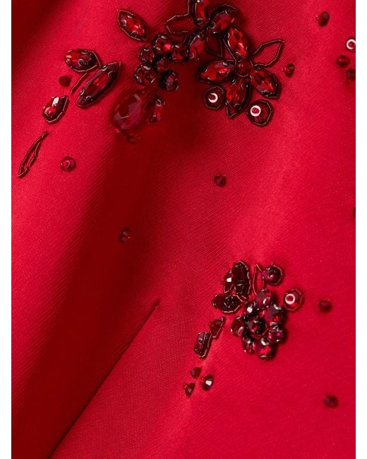 Erdem Red Draped Cape-Effect Embellished Satin Gown