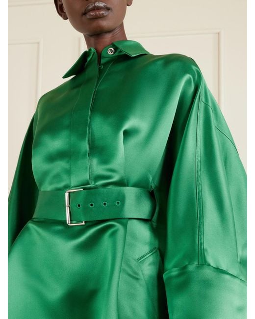 Givenchy Green Belted Silk-Satin Shirt Dress