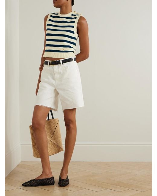 FRAME Blue The Harbor Button-Embellished Striped Cotton-Blend Vest
