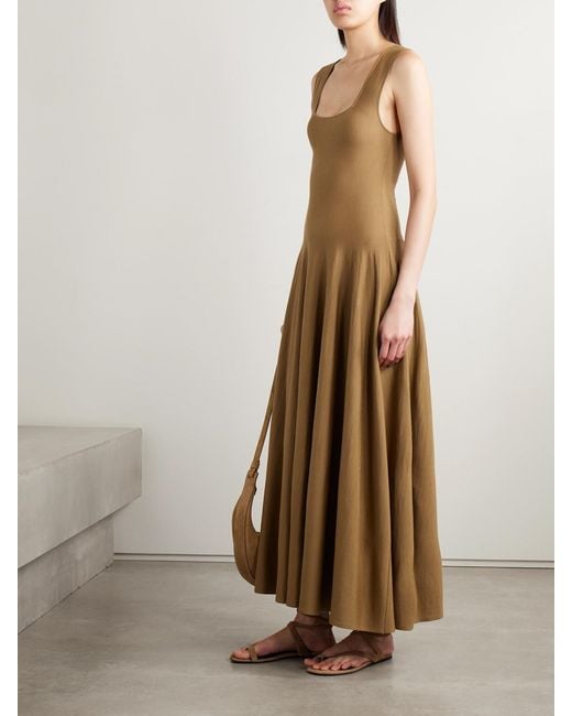 Khaite Natural Jodie Pleated Wool Midi Dress