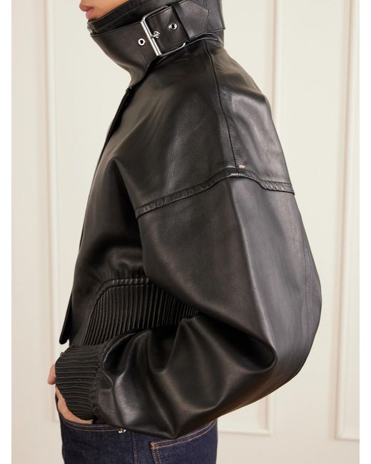 Sportmax Black Cropped Buckled Leather Jacket