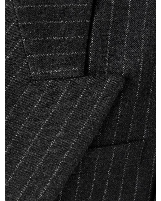 Saint Laurent Black Oversized Double-Breasted Pinstriped Wool-Flannel Blazer