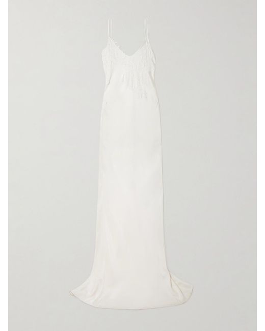 Victoria Beckham White Lace-Trimmed Satin-Crepe Gown