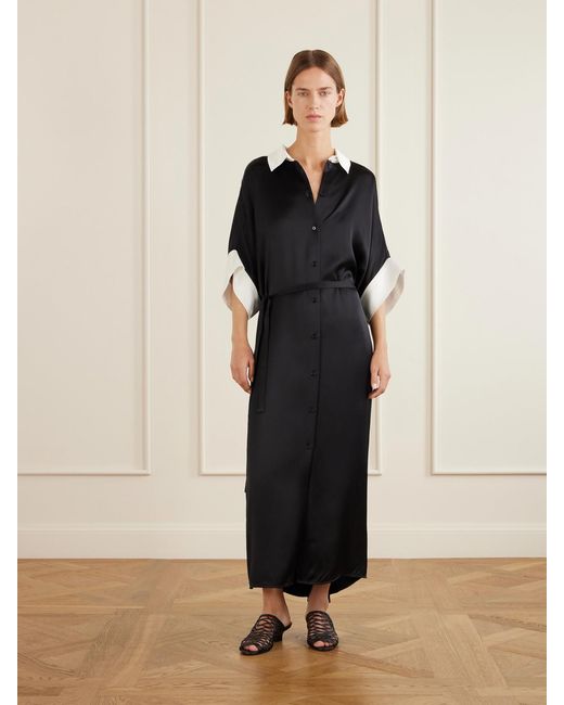 Totême Black Satin Maxi Shirt Dress