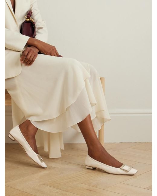 Roger Vivier Natural Belle Vivier Embellished Patent-Leather Ballet Flats