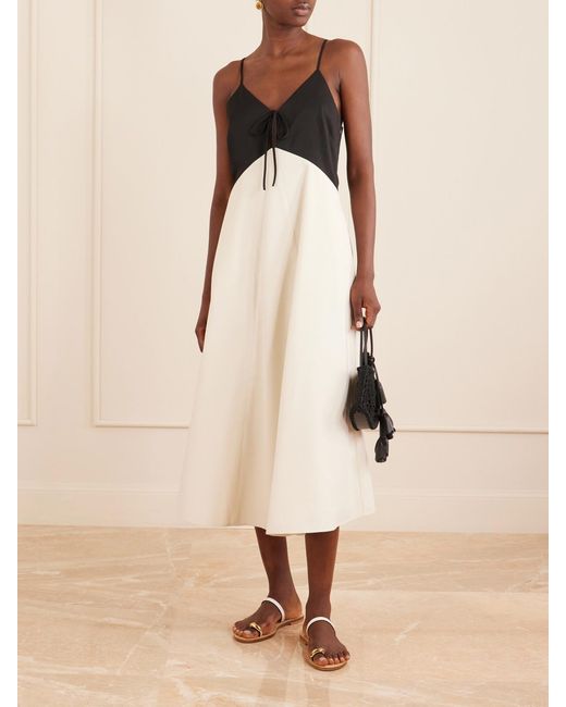 Sea White Angelina Two-Tone Twill Maxi Dress