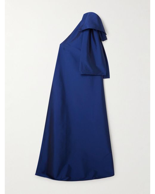 BERNADETTE Blue Winnie Bow-Detailed One-Shoulder Taffeta Gown