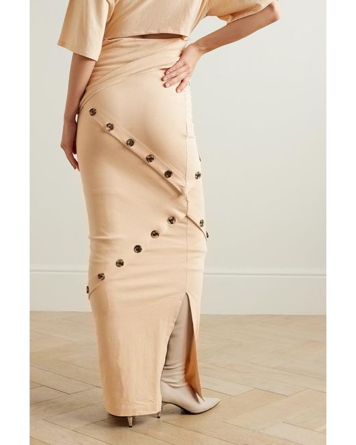 A.W.A.K.E. MODE Natural Button-Embellished Organic Cotton-Jersey Maxi Skirt