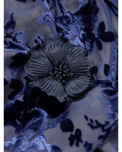 Rodarte Blue Robe Aus Devoré-Samt Mit Blumenmuster Und Applikation