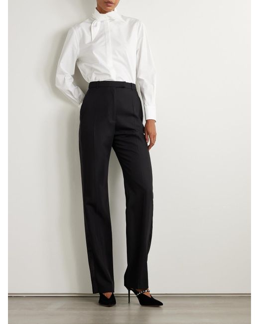 Alexander McQueen Black Hose Mit Geradem Bein Aus Twill Aus Einer Wollmischung Mit Satinbesätzen