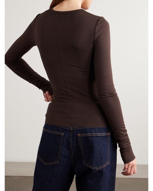 ÉTERNE Brown Ribbed Jersey Top