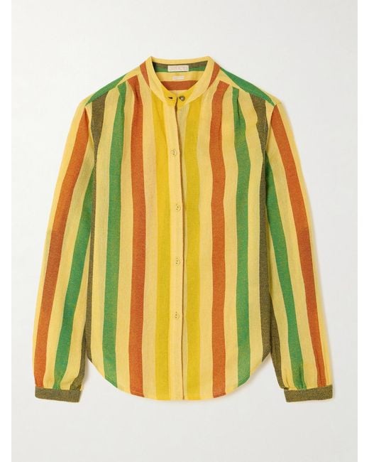 Suzie Kondi Yellow Koubi Striped Cotton-Gauze Shirt