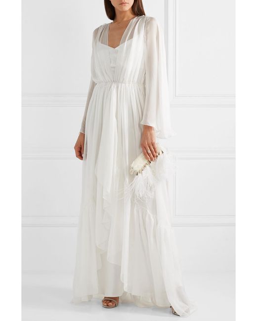 Rasario White Ruffled Silk-chiffon Jacket