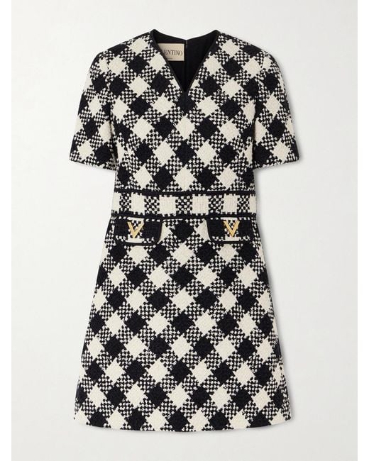 Valentino Garavani Black Checked Tweed Mini Dress