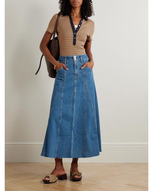 Veronica Beard Blue Kearney Oberteil Aus Gerippter Stretch-Baumwolle Mit Streifenmuster Und Polokragen