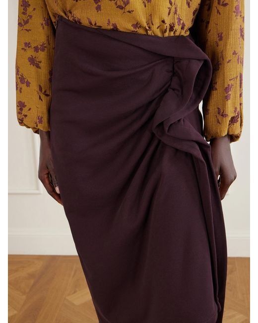 Dries Van Noten Purple Draped Cotton-Jersey Midi Skirt