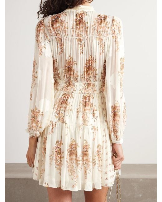 Mini-Robe En Crépon De Soie Mélangée Imprimé À Fronces, Smocks Et Liens Maris Ulla Johnson en coloris Natural