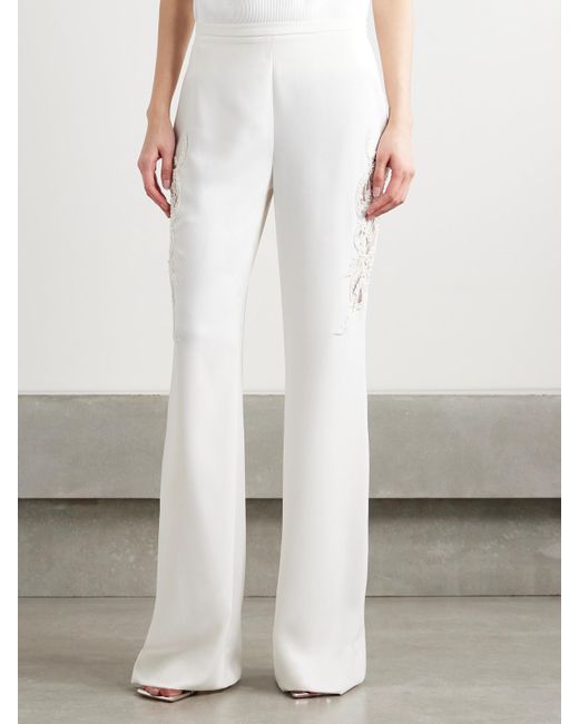 Zuhair Murad White Schlaghose Aus Cady Mit Verzierungen