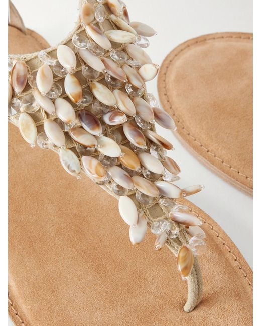 Balmain Natural Runway Bead-Embellished Suede Sandals