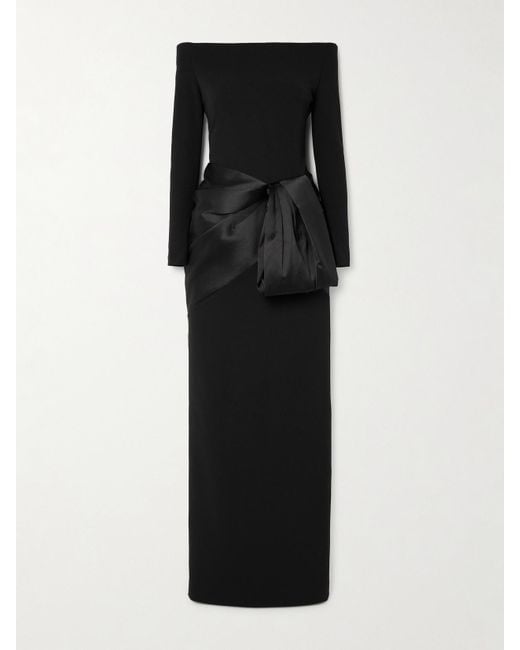 Solace London Black Kori Off-The-Shoulder Faille-Trimmed Crepe Gown