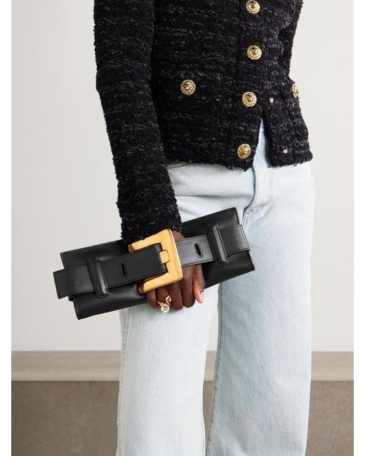Balmain Black Anthem Schultertasche Aus Leder Mit Schnalle