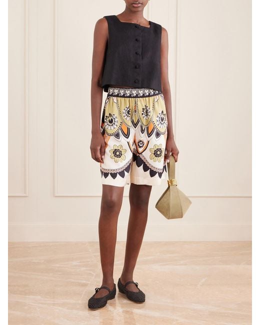 LaDoubleJ Green Palazzo Printed Silk-Twill Shorts