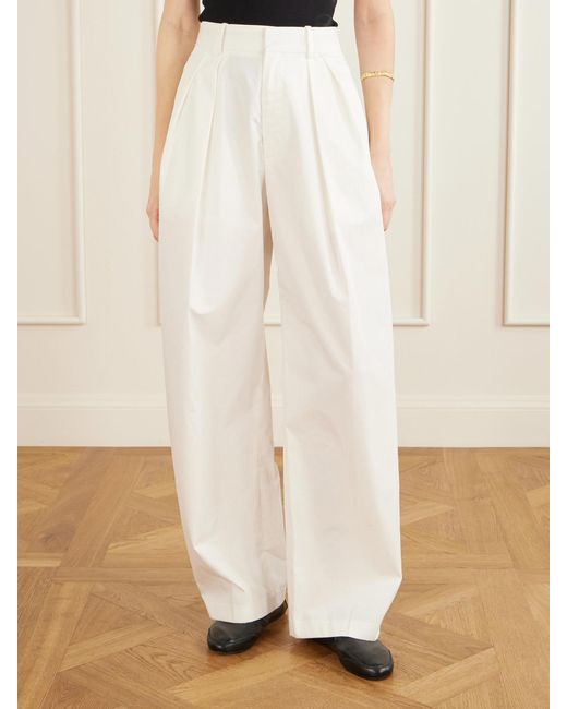 Kallmeyer White Joel Pleated Cotton-Poplin Wide-Leg Pants