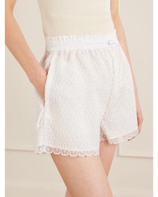 CECILIE BAHNSEN White Embroidered Tulle Shorts