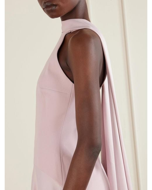 Solace London Pink Cece Cape-Effect Crepe And Satin Gown