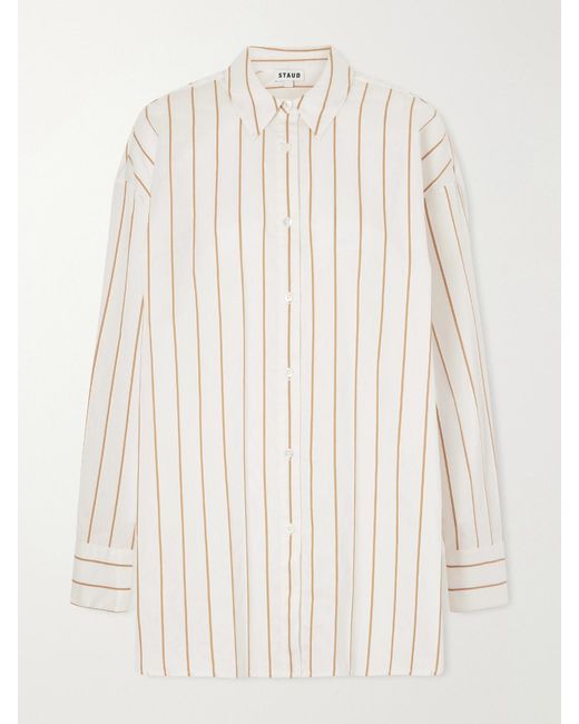 Staud Natural Kendy Striped Cotton-Blend Shirt