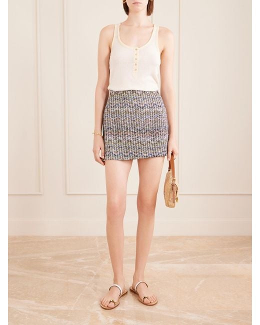 Missoni White Striped Metallic Crochet-Knit Mini Skirt