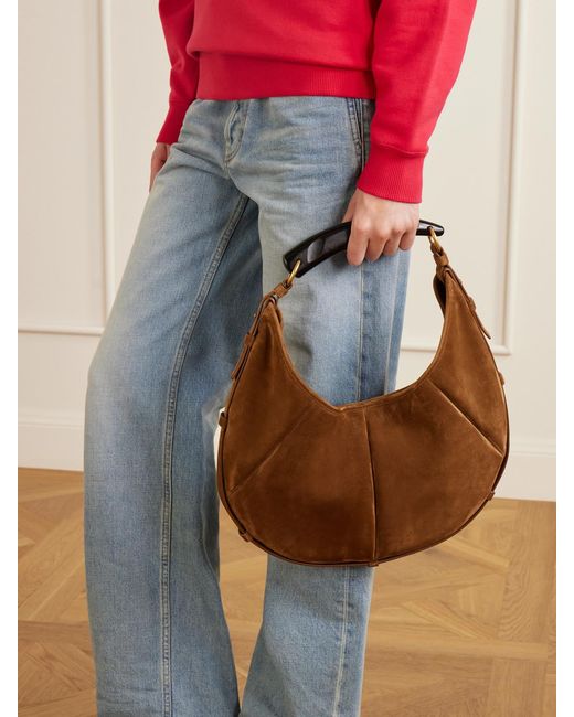 Saint Laurent Brown Mombasa Paneled Leather-Trimmed Suede Shoulder Bag